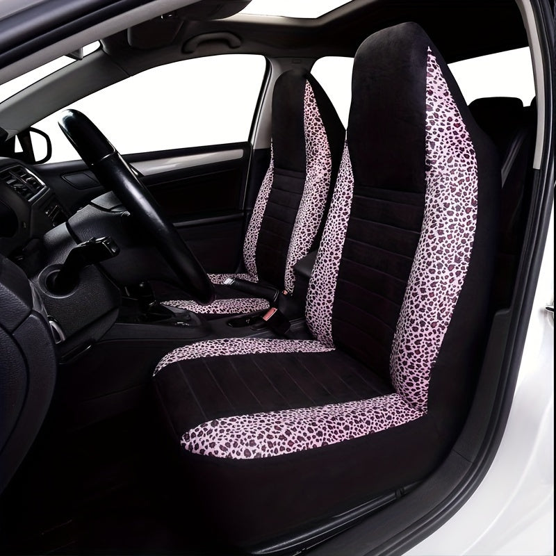 Autoyouth 2PCS Two-Tone Cheetah Print Universal Fit Car Seat Covers with Soft Sponge Filling for All-Season Use - Durable Polyester Material and Easy to Clean Design