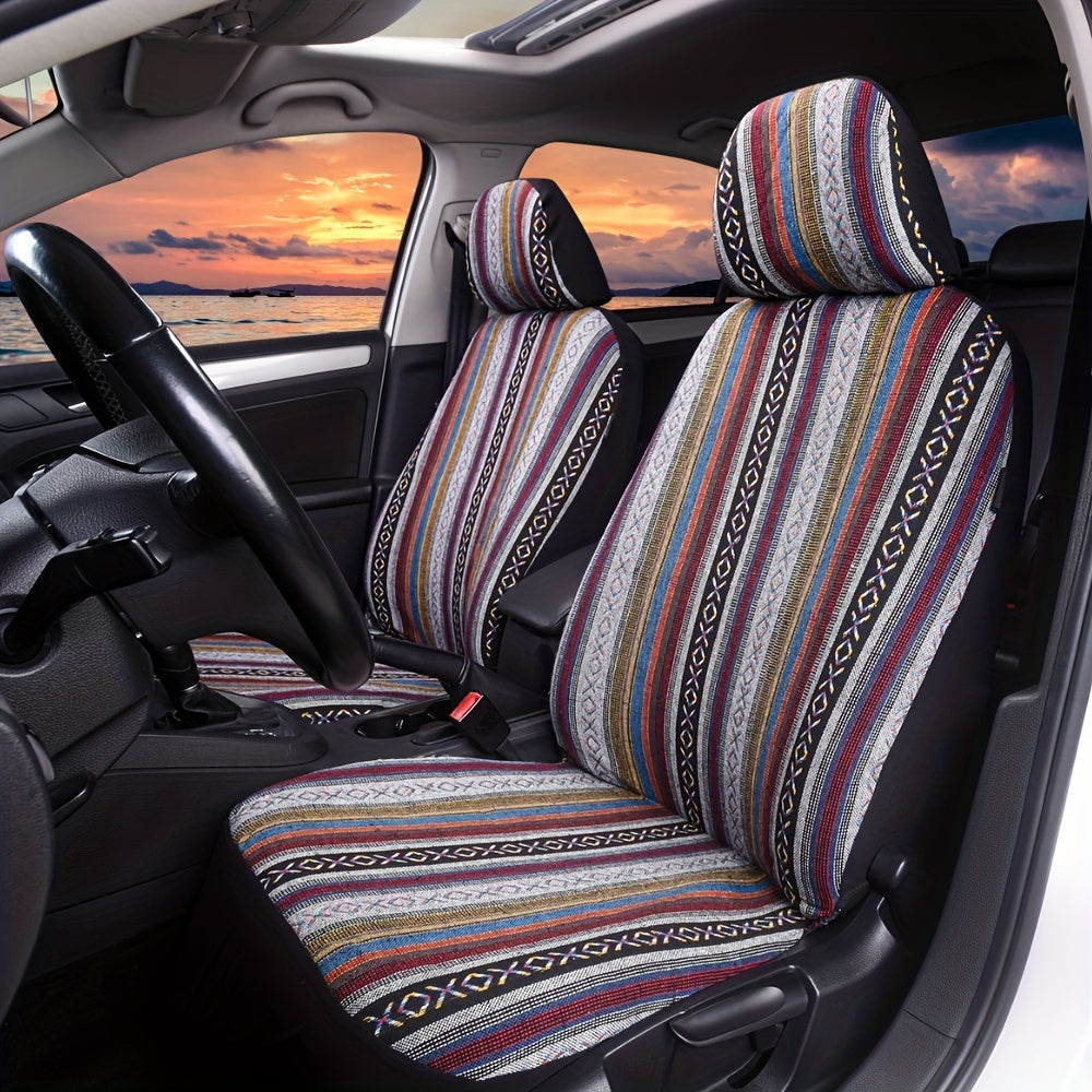 Autoyouth 4pcs Universal Car Seat Cover, Bohemian Ethnic Style Multicolor Breathable Woven Seat Cover, Double Front Seat Car Interior Accessories