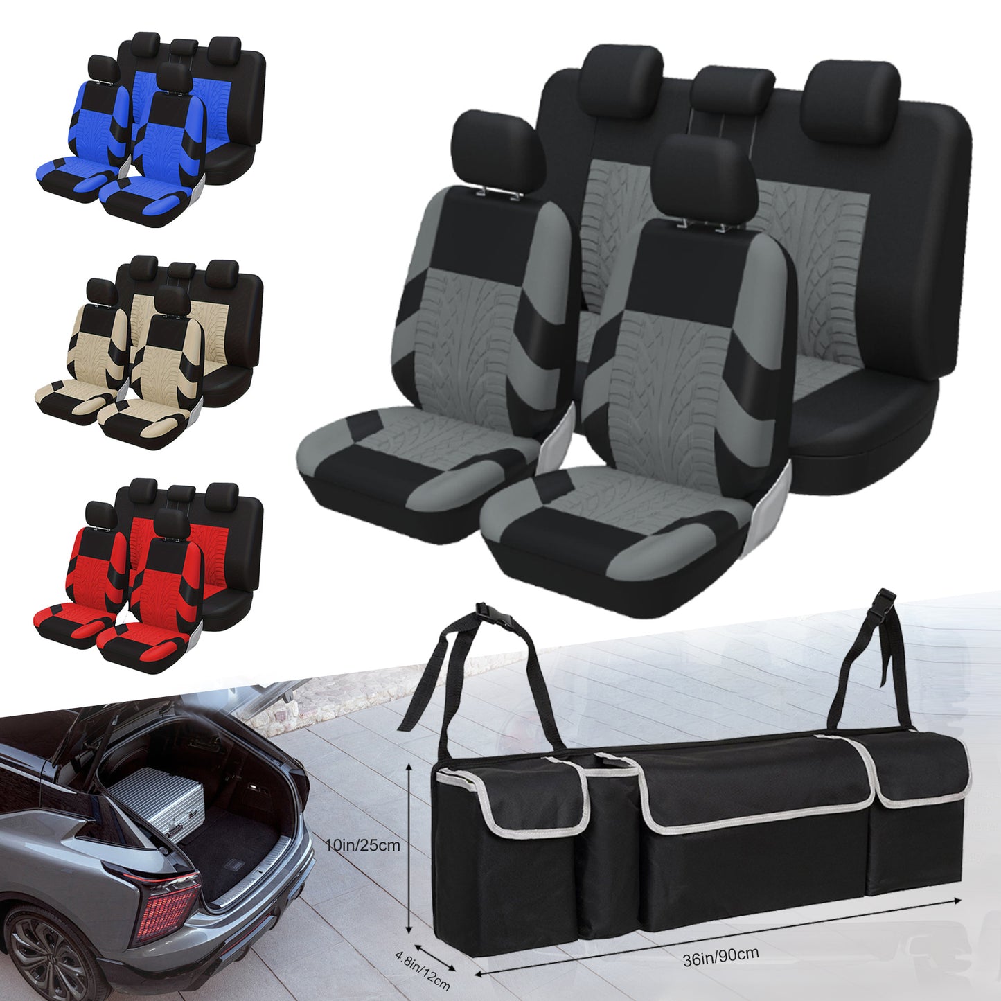Autoyouth Hot Sale Car Seat Covers Full Set with Car Trunk Organizer Big