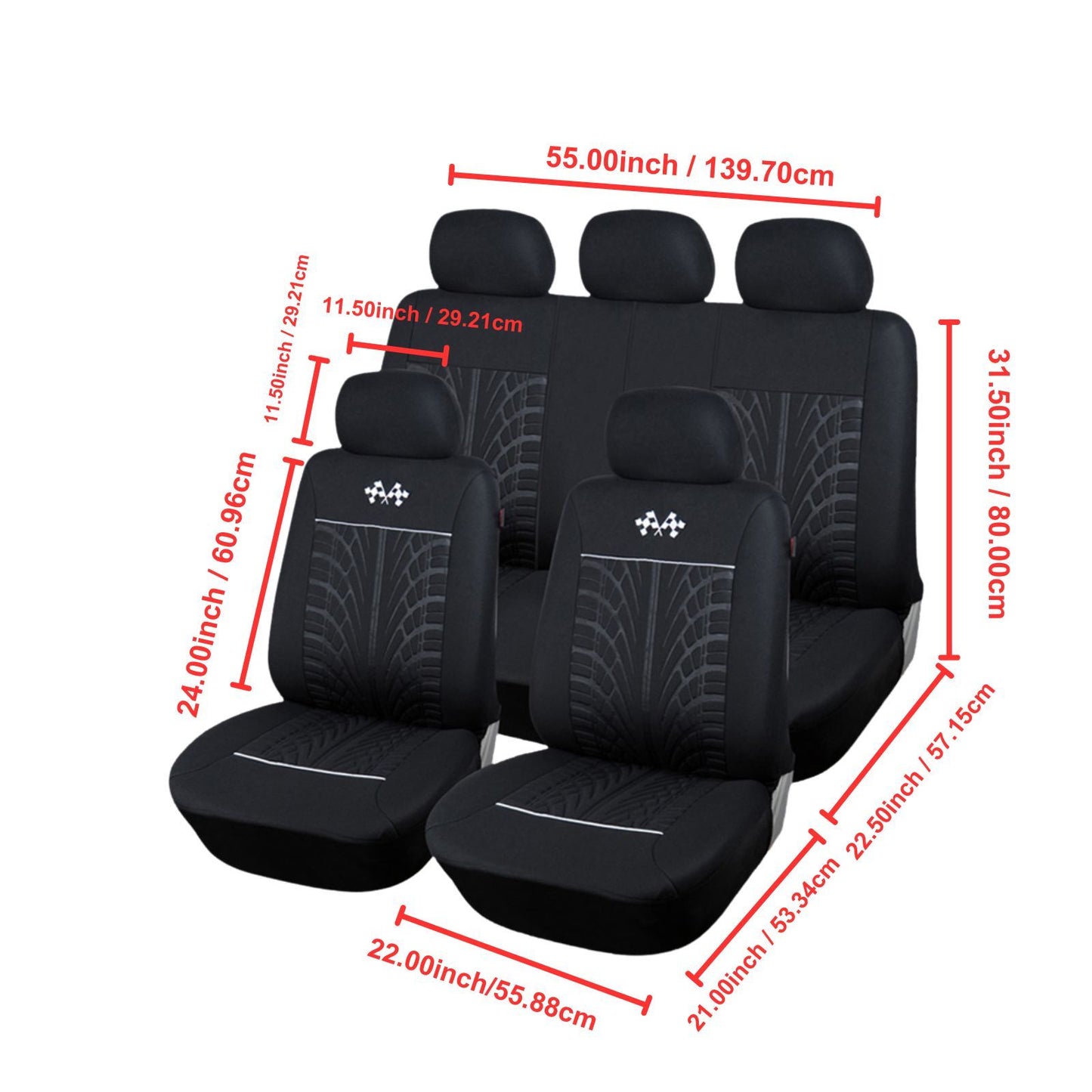 Autoyouth Black Car Seat Covers Full Set Front Bucket Seat Protectors Universal 9pcs Set, Polyester Breathable Black Seat Covers for Cars, Trucks, Vans, SUVs