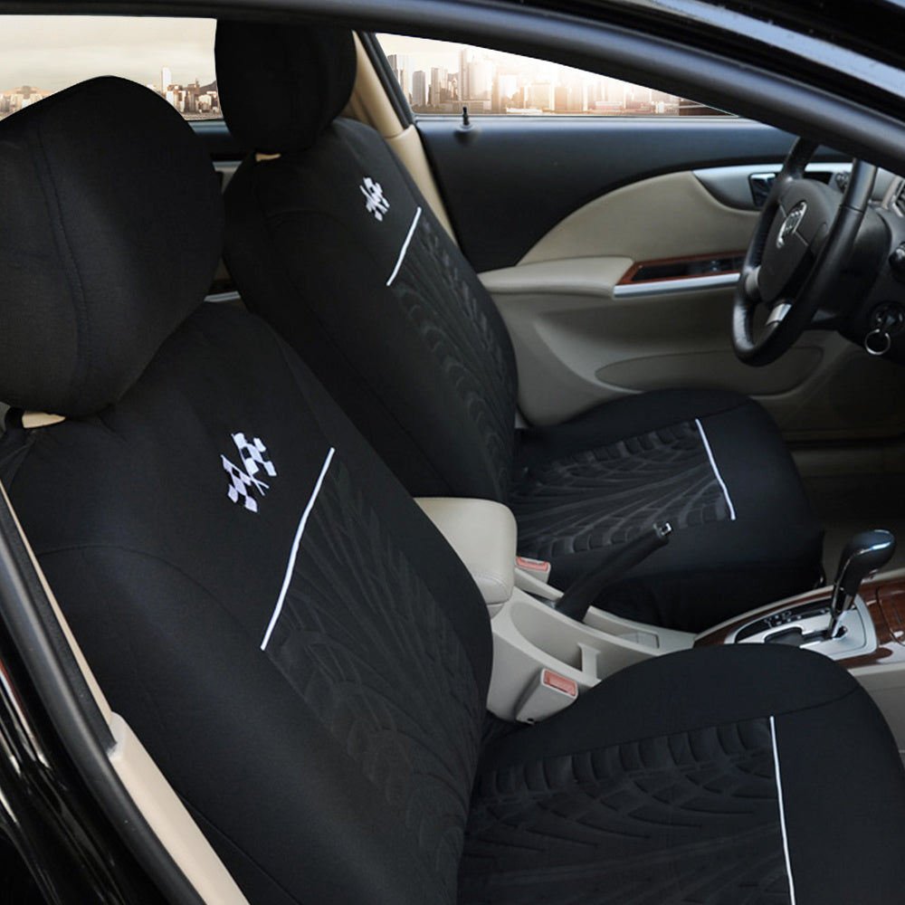 Autoyouth Black Car Seat Covers Full Set Front Bucket Seat Protectors Universal 9pcs Set, Polyester Breathable Black Seat Covers for Cars, Trucks, Vans, SUVs