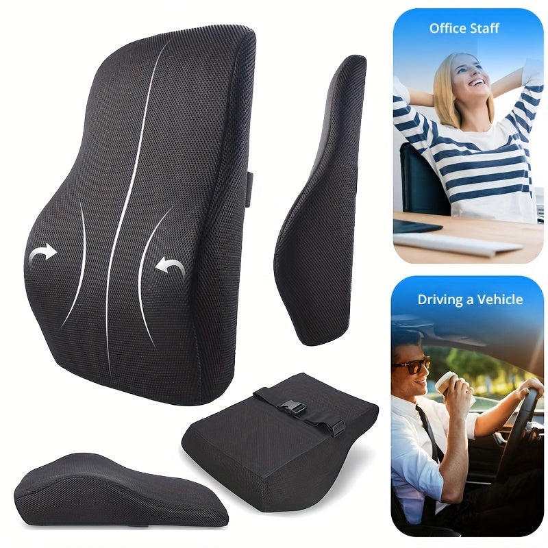 Autoyouth Ergonomic Memory Foam Lumbar Support Black Universal Size For Office, Car, Travel & Home Comfortable Back Pillow