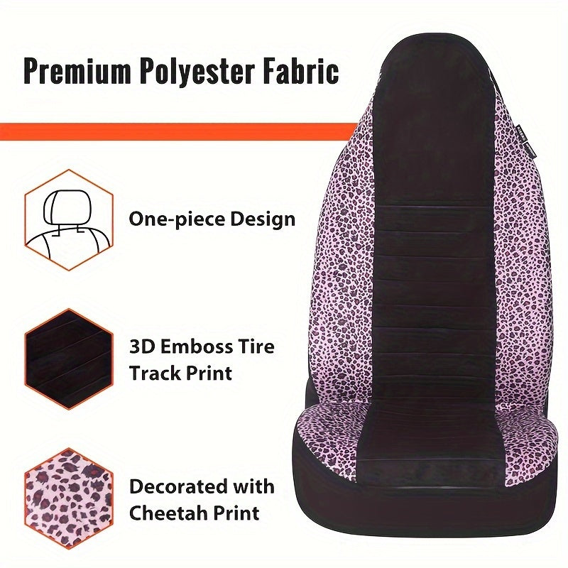 Autoyouth 2PCS Two-Tone Cheetah Print Universal Fit Car Seat Covers with Soft Sponge Filling for All-Season Use - Durable Polyester Material and Easy to Clean Design