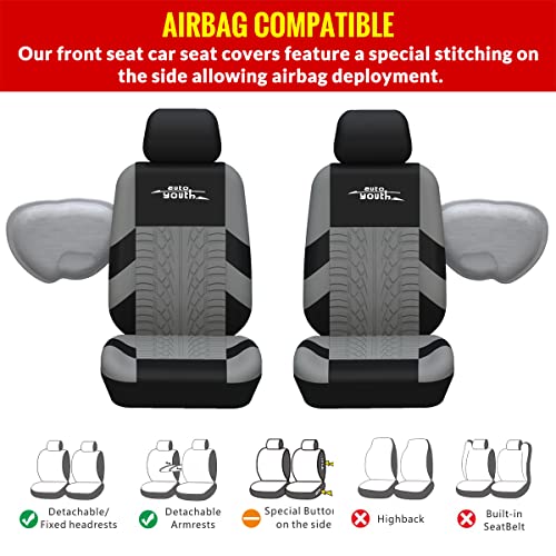 Autoyouth Grey Car Seat Covers Full Set, Front Bucket Seat Covers with Split Bench