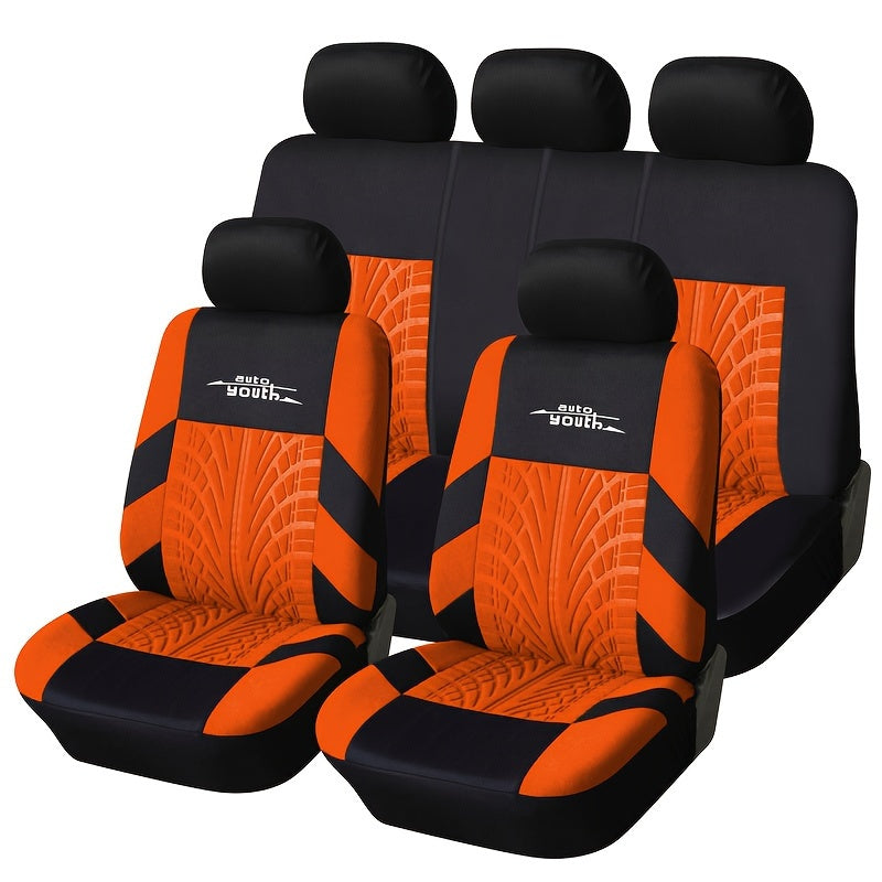 Autoyouth 3D Tyre Print Full Set Car Seat Covers - Premium Polyester, Airbag Compatible, Quick Setup, Universal Fit for Car, Truck, SUV - Durable, Water-Resistant, Easy to Clean, Breathable Interior Accessories