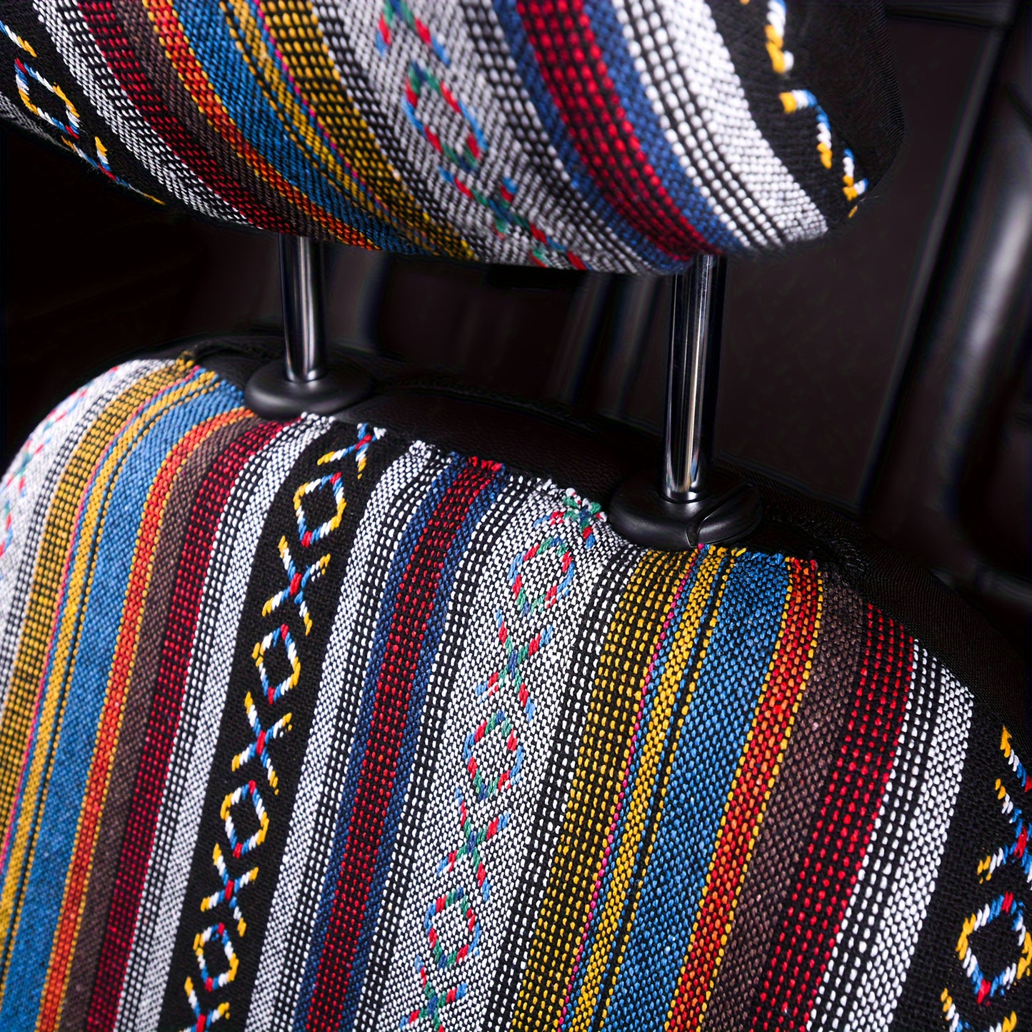 Autoyouth 4pcs Universal Car Seat Cover, Bohemian Ethnic Style Multicolor Breathable Woven Seat Cover, Double Front Seat Car Interior Accessories
