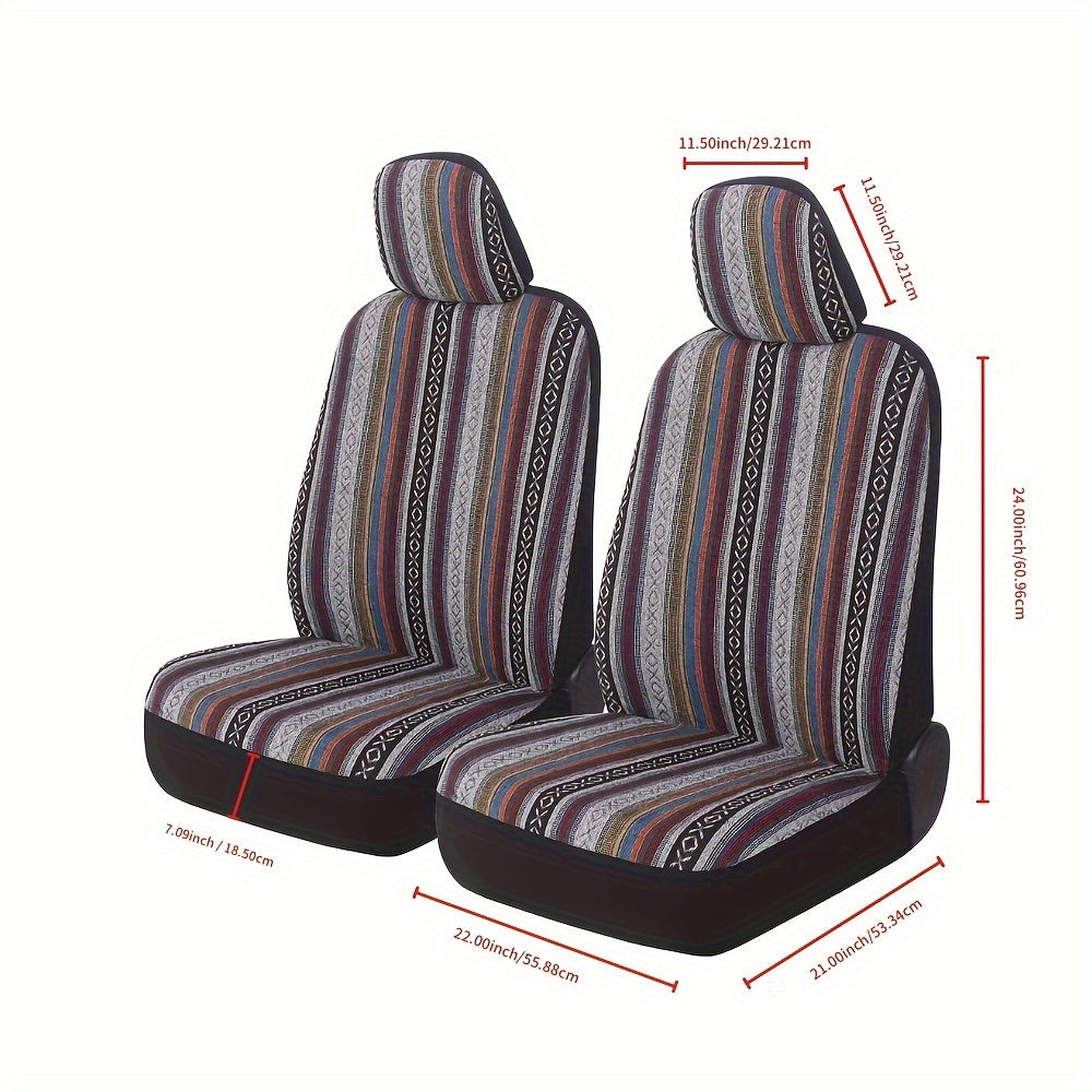 Autoyouth 4pcs Universal Car Seat Cover, Bohemian Ethnic Style Multicolor Breathable Woven Seat Cover, Double Front Seat Car Interior Accessories