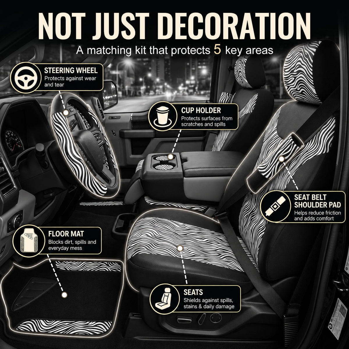 Zebra Print Car Seat Covers Set