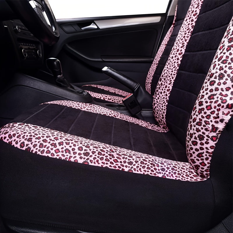 Autoyouth 2PCS Two-Tone Cheetah Print Universal Fit Car Seat Covers with Soft Sponge Filling for All-Season Use - Durable Polyester Material and Easy to Clean Design