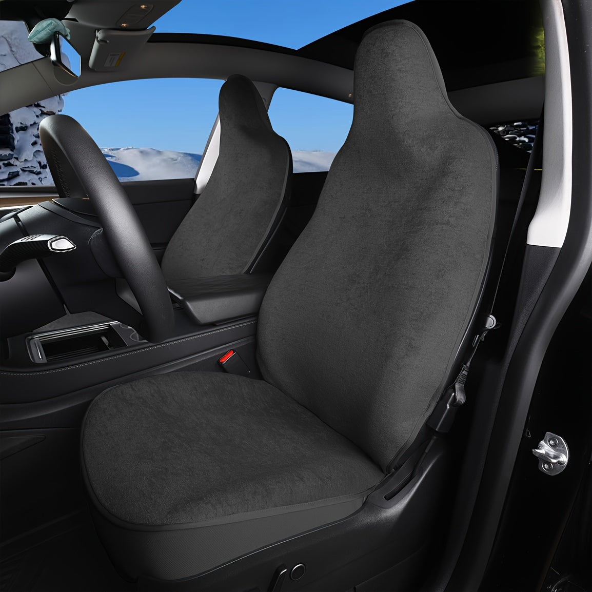 Autoyouth Single Front Seat Cushion Cover - Universal Fit, Breathable Material, Black and White Colors - Compatible with Tesla Model 3 and Model Y, Premium Quality, Easy to Install, Durable and Washable Design