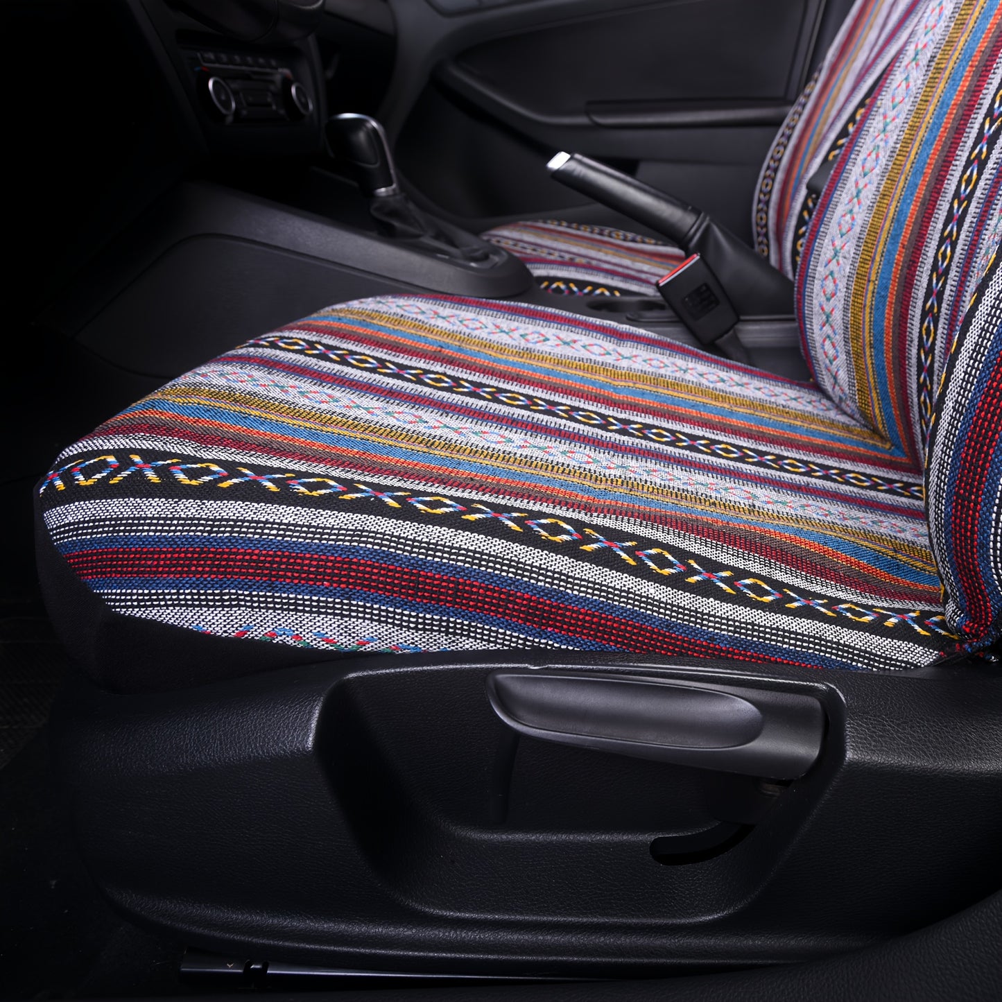 Autoyouth 4pcs Universal Car Seat Cover, Bohemian Ethnic Style Multicolor Breathable Woven Seat Cover, Double Front Seat Car Interior Accessories