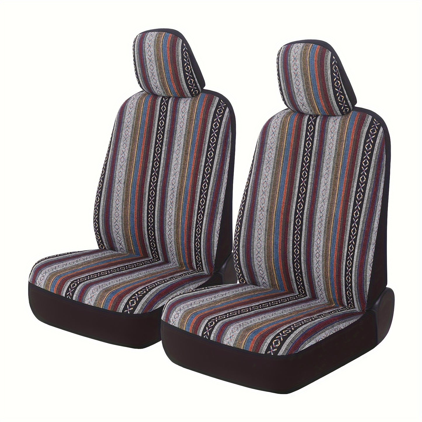 Autoyouth 4pcs Universal Car Seat Cover, Bohemian Ethnic Style Multicolor Breathable Woven Seat Cover, Double Front Seat Car Interior Accessories