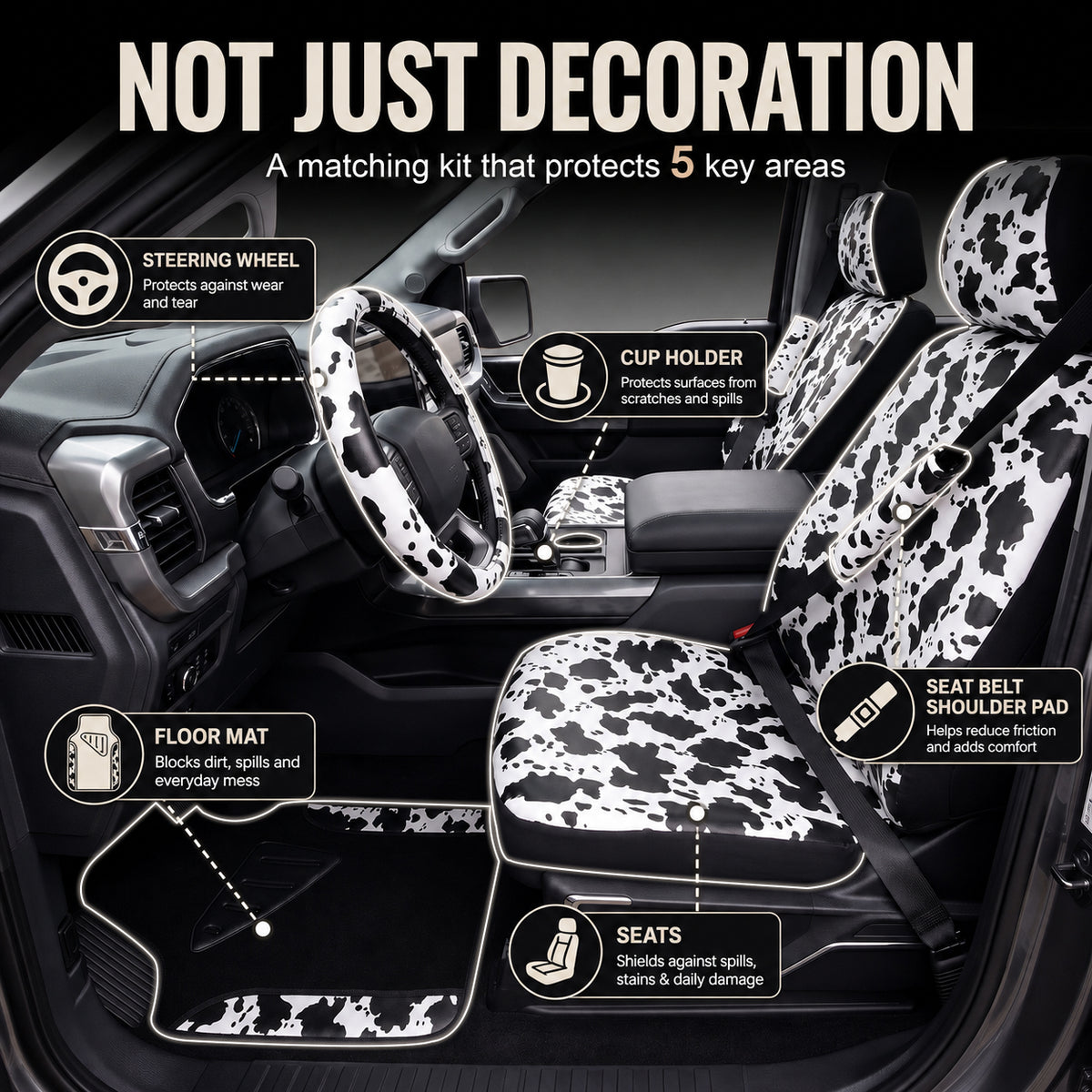 Cute Cow Pattern Car Seat Covers Set