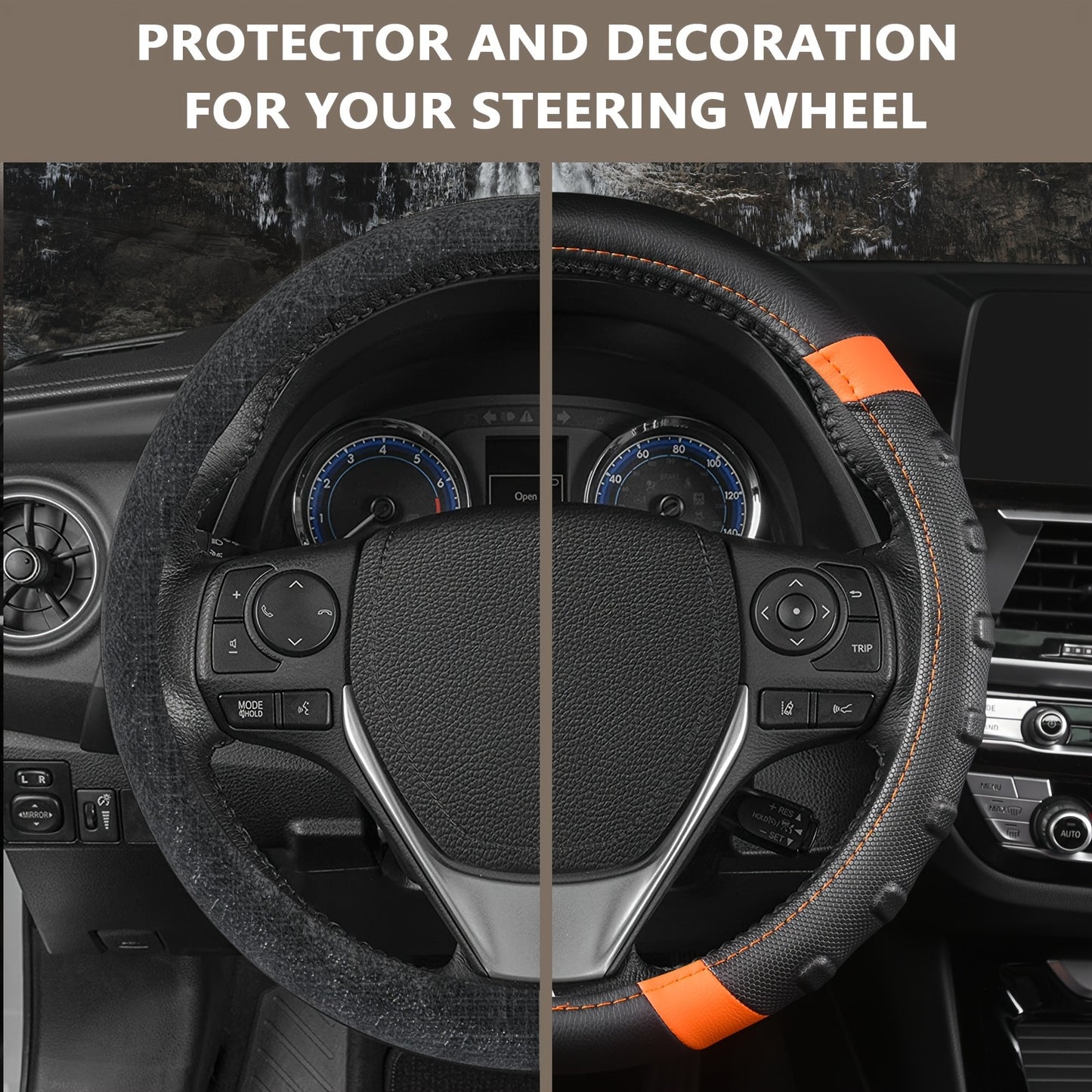 Autoyouth PU Leather Steering Wheel Cover, 14 1/2 Inch To 15 Inch Universal Padded Soft Grip Breathable For Car Truck SUV