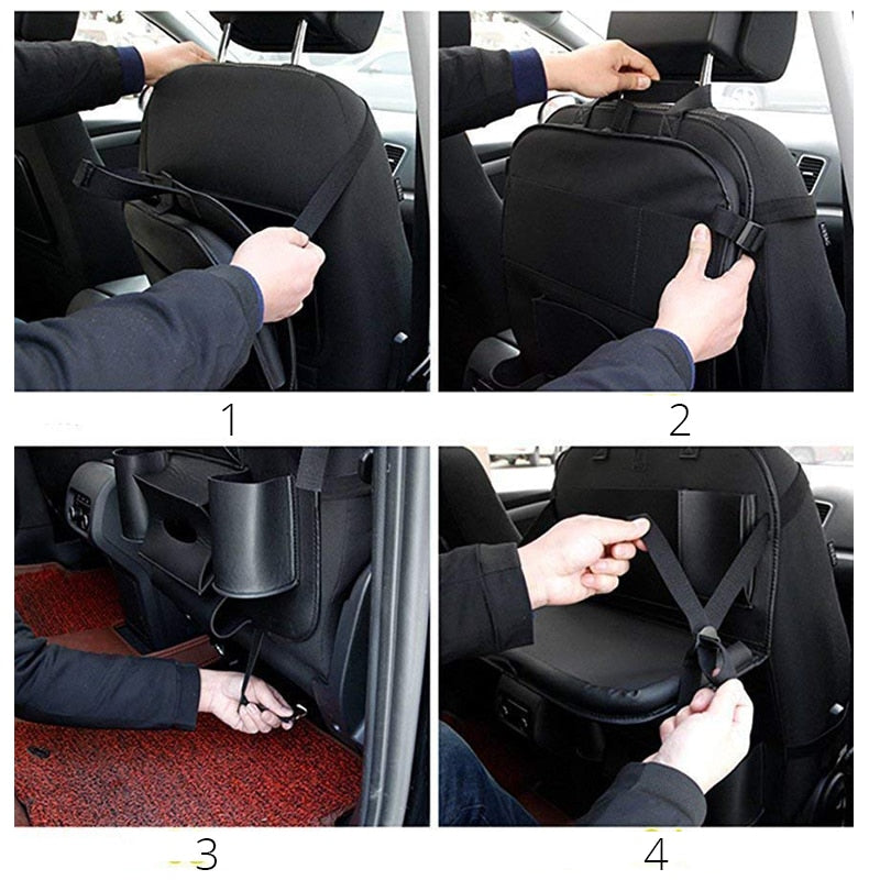 Autoyouth Car Back Seat Organizer Storage Bag with Foldable Table Tray Tablet Holder Tissue Box Auto Back Seat Bag Protector Accessories