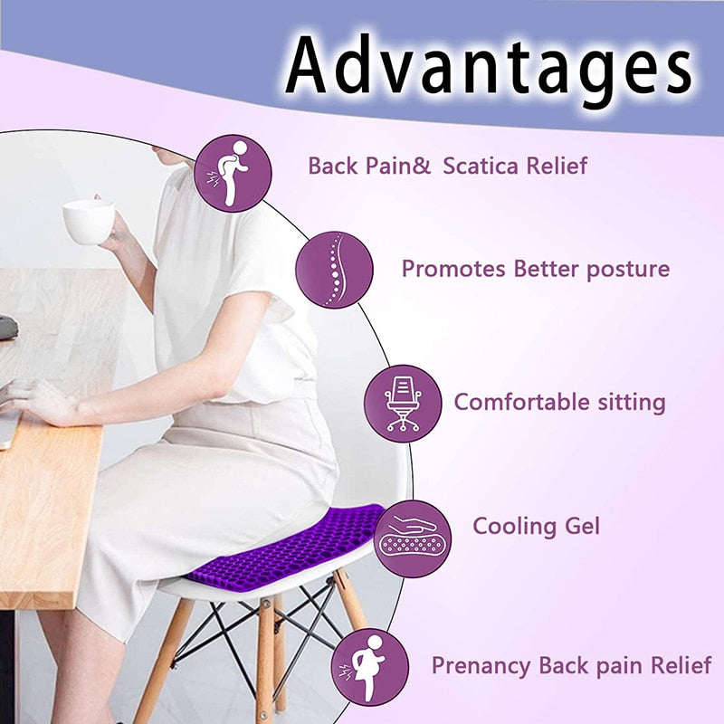 Autoyouth Gel Seat Cushion, Double Thick Gel Cushion,Non-Slip Cover Wheelchair Cushion Chair Pads for Car Seat Office Chair