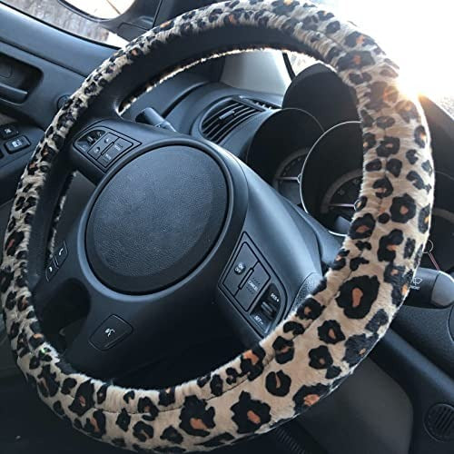 Luxury Leopard Print Car Seat Cover Universal Fit  Seat Belt Pads,and 15" Universal Steering Wheel Car Seat Protector