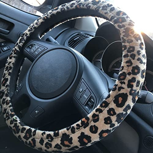 Autoyouth Luxury Leopard Print Car Seat Cover Universal Fit Seat Belt Pads,and 15" Universal Steering Wheel Car Seat Protector