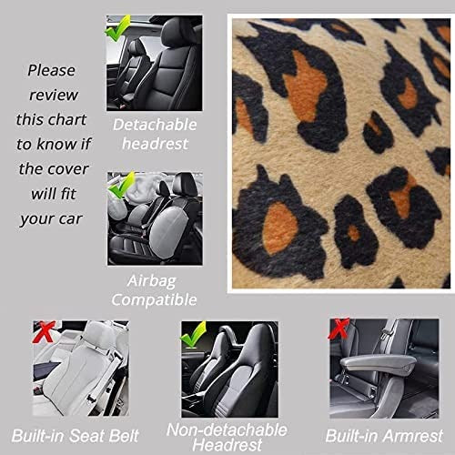Autoyouth Luxury Leopard Print Car Seat Cover Universal Fit Seat Belt Pads,and 15" Universal Steering Wheel Car Seat Protector
