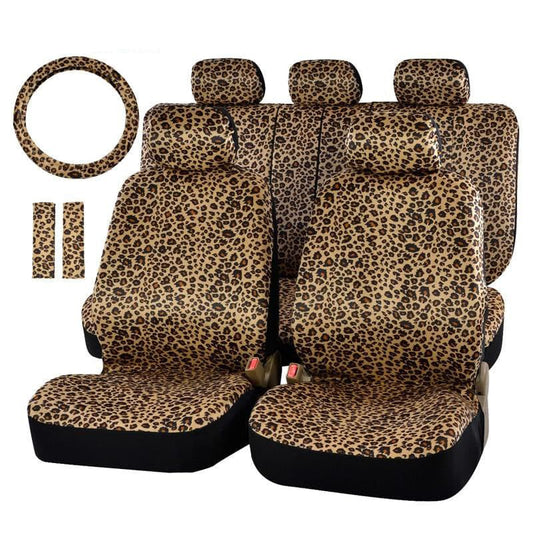 Autoyouth Luxury Leopard Print Car Seat Cover Universal Fit  Seat Belt Pads,and 15" Universal Steering Wheel Car Seat Protector