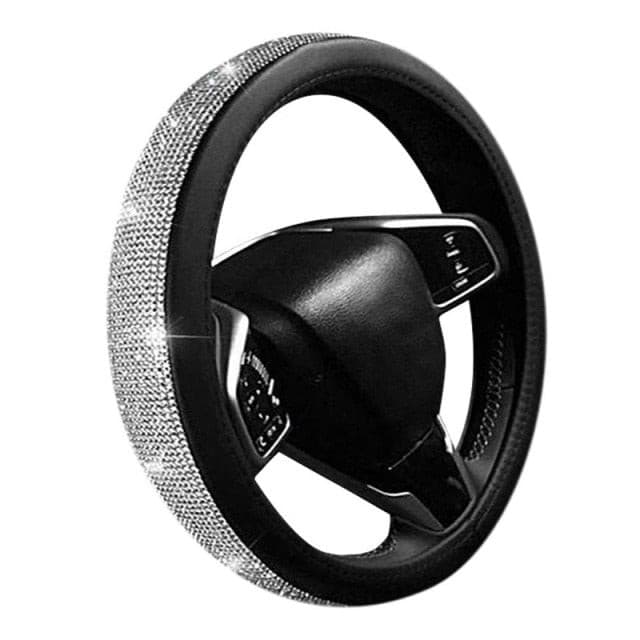 Autoyouth Bling Steering Wheel Cover for Women, PU Leather Car Steering Covers with Crystal Rhinestones Universal for 37-38cm