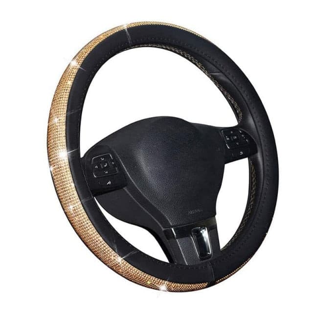 Autoyouth Bling Steering Wheel Cover for Women, PU Leather Car Steering Covers with Crystal Rhinestones Universal for 37-38cm