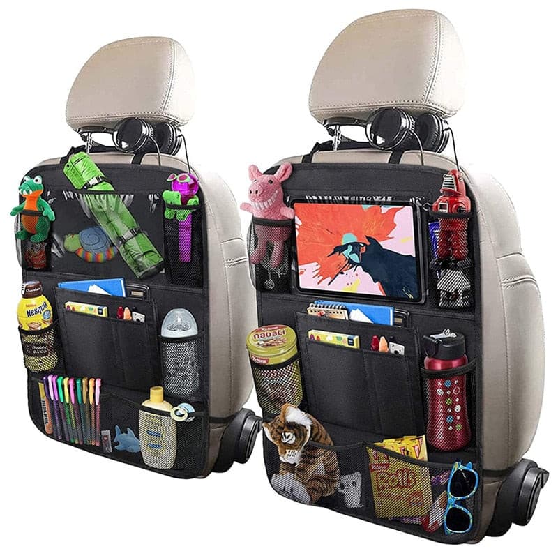 Autoyouth Car Backseat Organizer with Table Holder 9 Storage Pockets Seat Back Protectors Kick Mats for Kids Toddlers 2 Pack Accessories