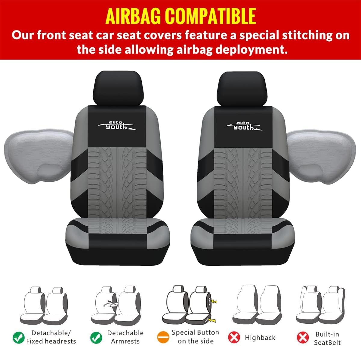 AUTOYOUTH Brand Embroidery Car Seat Covers Gray