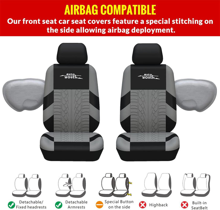 AUTOYOUTH Brand Embroidery Car Seat Covers Gray