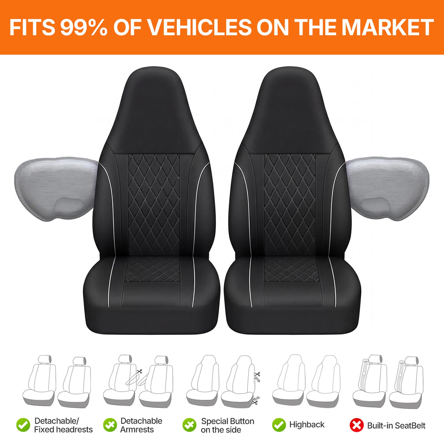 PU Leather Car Seat Covers 2PCS