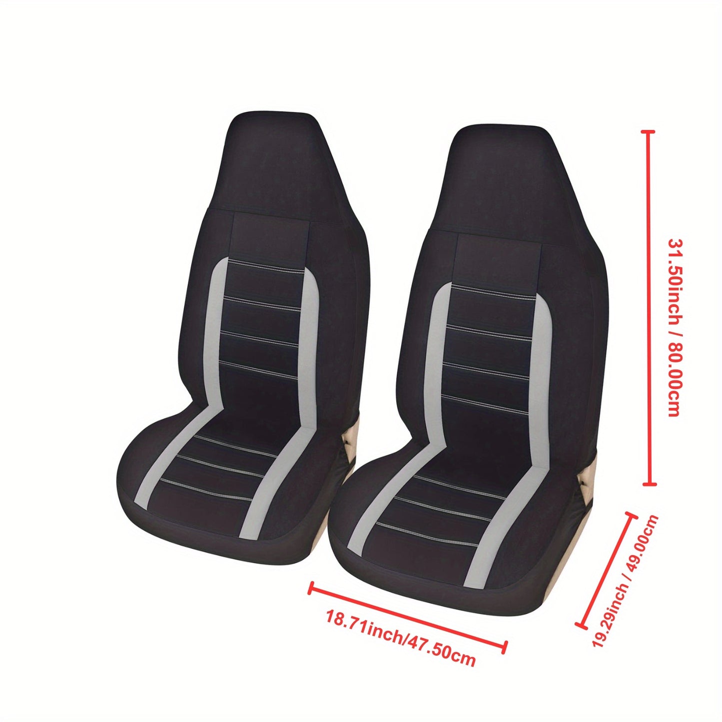 2PC Racing Style Integrated Front Bucket Seat Cover Flat Cloth Two Tone Colors Auto Accessories Universal Fits for Most Cars, SUV, Truck