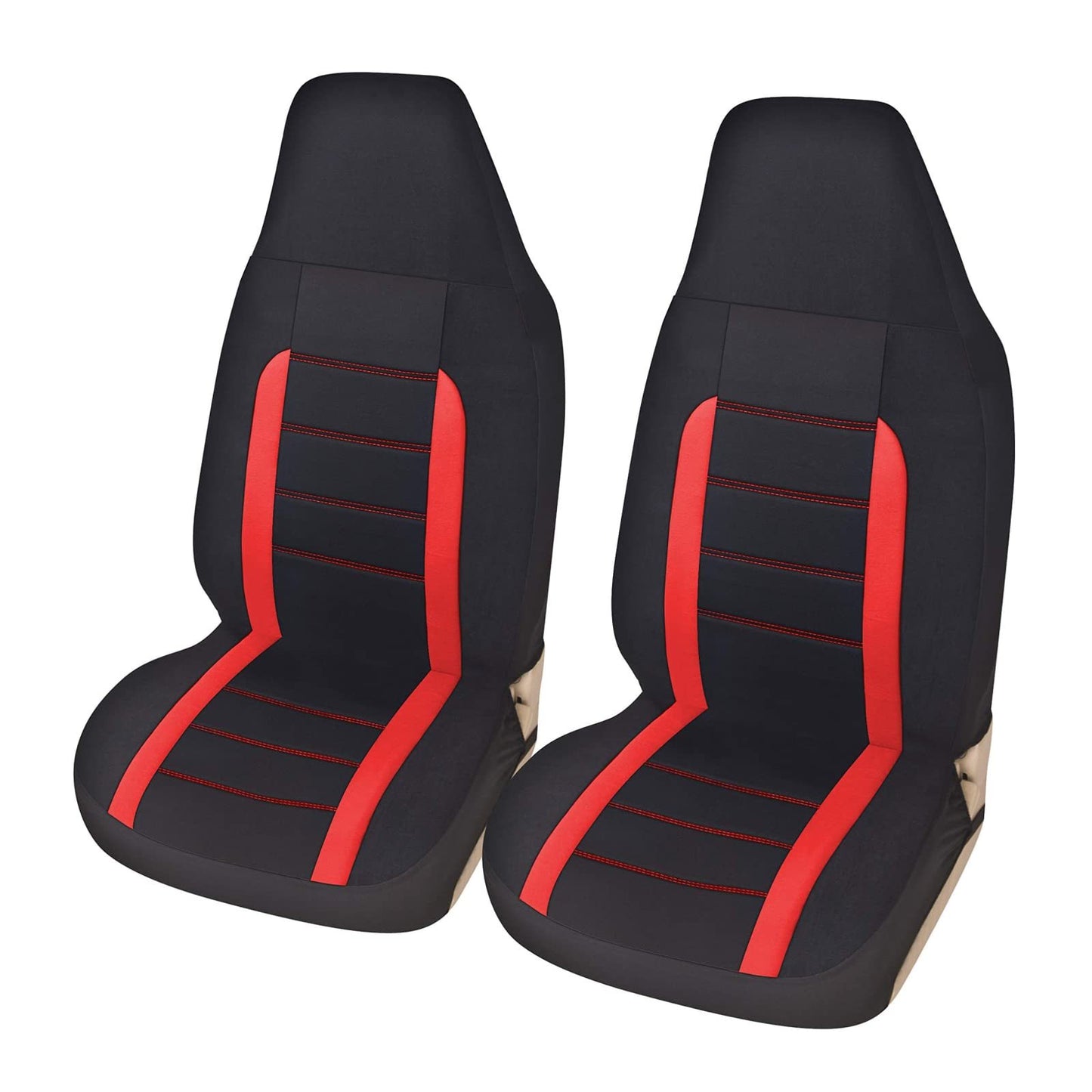 2PC Racing Style Integrated Front Bucket Seat Cover Flat Cloth Two Tone Colors Auto Accessories Universal Fits for Most Cars, SUV, Truck