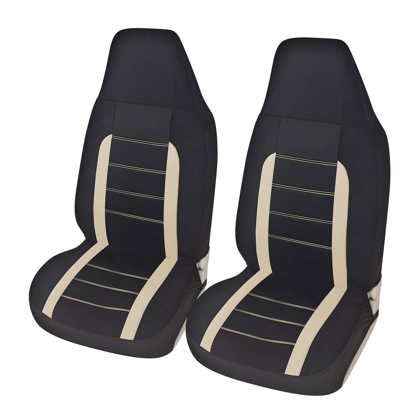 2PC Racing Style Integrated Front Bucket Seat Cover Flat Cloth Two Tone Colors Auto Accessories Universal Fits for Most Cars, SUV, Truck