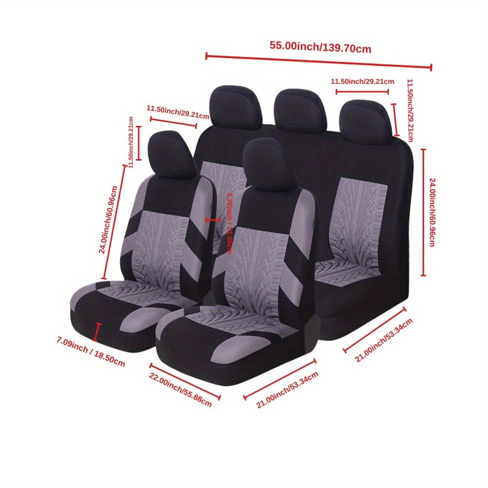 5 Seat Car Seat Covers Full Set, Front & Split Rear Bench for Car, 3D Tyre Print Automotive Interior Covers, Airbag Compatible, Quick Setup Universal Fit Seat Covers for Car, Truck, SUV