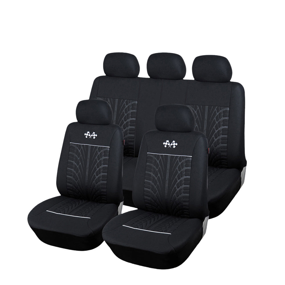 Black Car Seat Covers Full Set Front Bucket Seat Protectors Universal 9pcs Set, Polyester Breathable Black Seat Covers for Cars, Trucks, Vans, SUVs