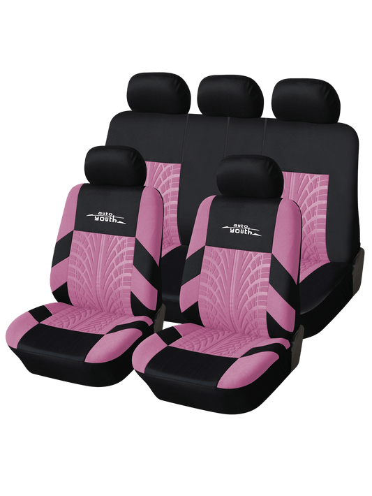 Autoyouth 9PCS Autoyouth  Car Seat Covers Full Set Pink, Front & Split Rear Bench For Car, 3D Tyre Print Automotive Interior Covers Embroidery, Airbag Compatible, Quick Setup Universal Fit Seat Covers For Car, Truck, SUV