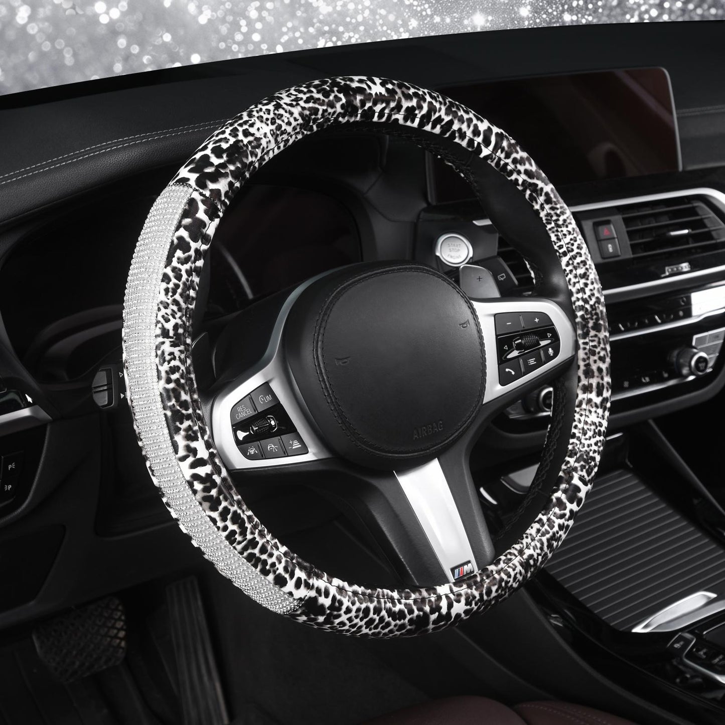Leopard Bling Crystal Steering Wheel Cover