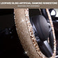 Universal 15 Inch Leopard Pattern PU Leather Steering Wheel Cover with Bling Crystal Rhinestones - Anti-Slip, Soft to Touch, Easy to Install, Fashionable Accessory for Women and Girls - Fits Most Vehicles, Cars, and Autos