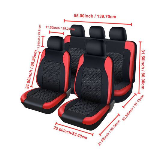 5-Seater Luxury PU Leather Embroidered Seat Cover Set, Universal Fit, Dust-Repellent, Comfort-Enhancing, and Easy-to-Clean Design for a Premium In-Car Experience