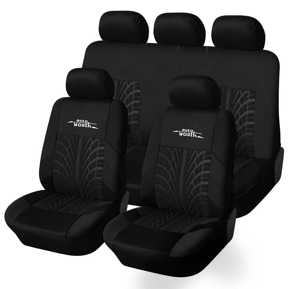 3D Tyre Print Full Set Car Seat Covers - Premium Polyester, Airbag Compatible, Quick Setup, Universal Fit for Car, Truck, SUV - Durable, Water-Resistant, Easy to Clean, Breathable Interior Accessories