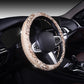 Universal 15 Inch Leopard Pattern PU Leather Steering Wheel Cover with Bling Crystal Rhinestones - Anti-Slip, Soft to Touch, Easy to Install, Fashionable Accessory for Women and Girls - Fits Most Vehicles, Cars, and Autos