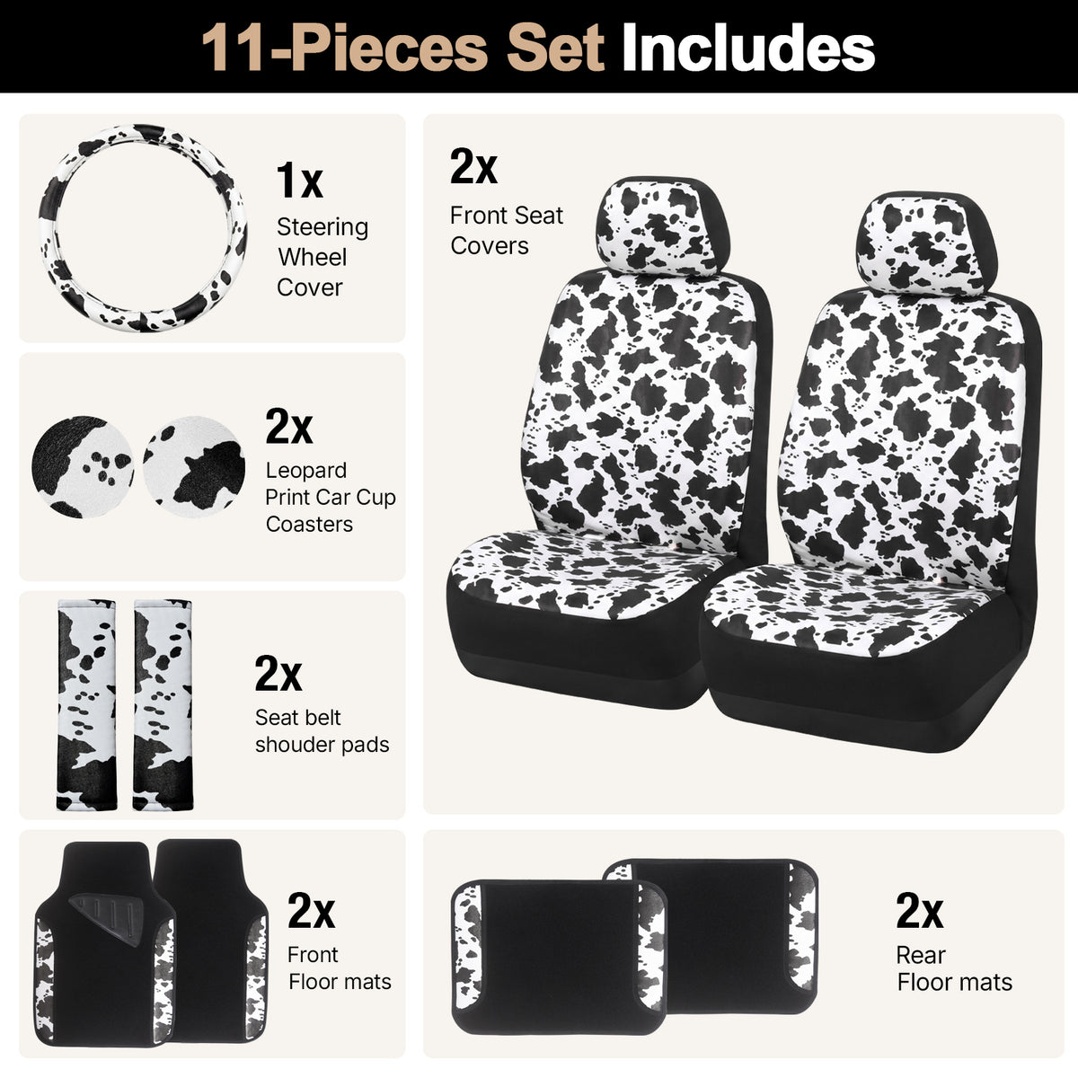Cute Cow Pattern Car Seat Covers Set