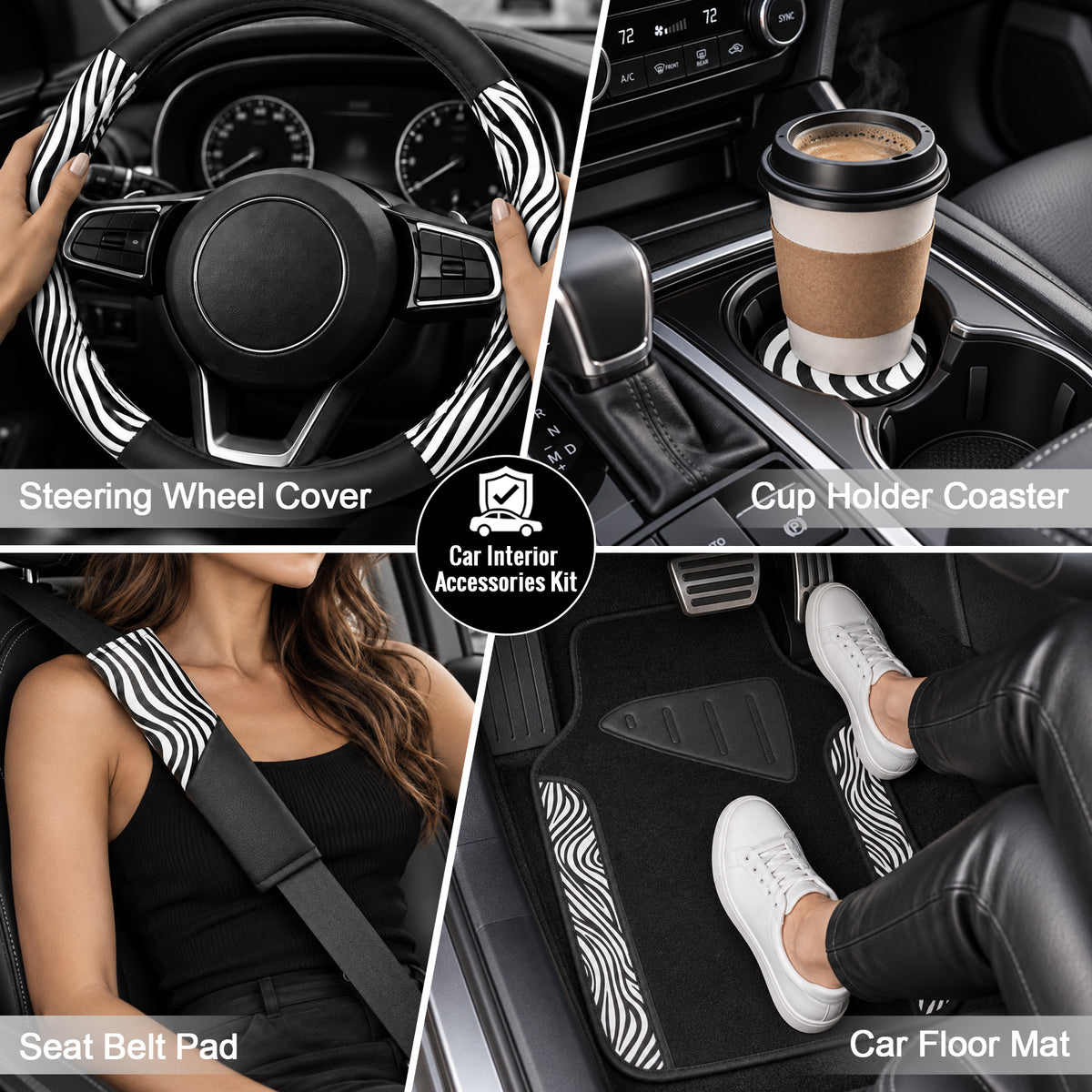 Zebra Print Car Seat Covers Set