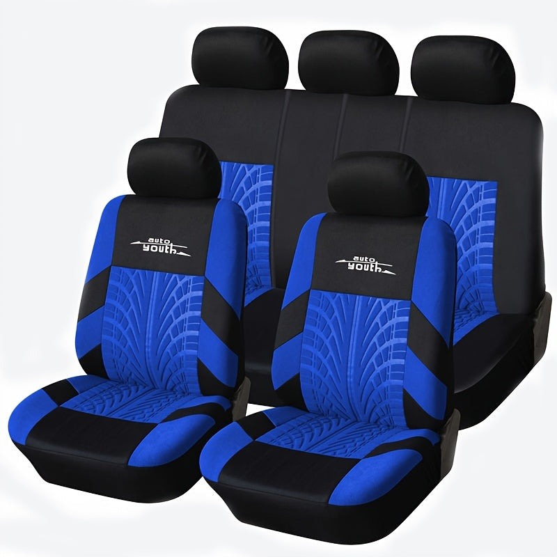 3D Tyre Print Full Set Car Seat Covers - Premium Polyester, Airbag Compatible, Quick Setup, Universal Fit for Car, Truck, SUV - Durable, Water-Resistant, Easy to Clean, Breathable Interior Accessories