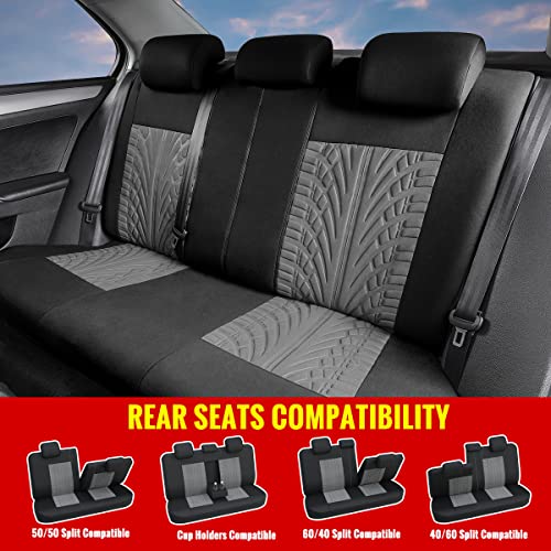 Grey Car Seat Covers Full Set, Front Bucket Seat Covers with Split Bench