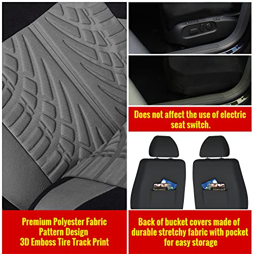 Grey Car Seat Covers Full Set, Front Bucket Seat Covers with Split Bench