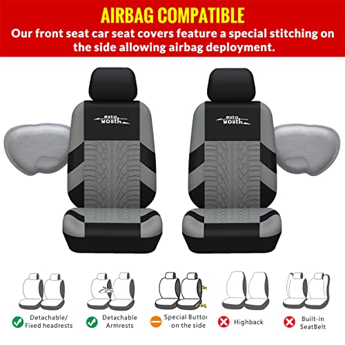 Grey Car Seat Covers Full Set, Front Bucket Seat Covers with Split Bench