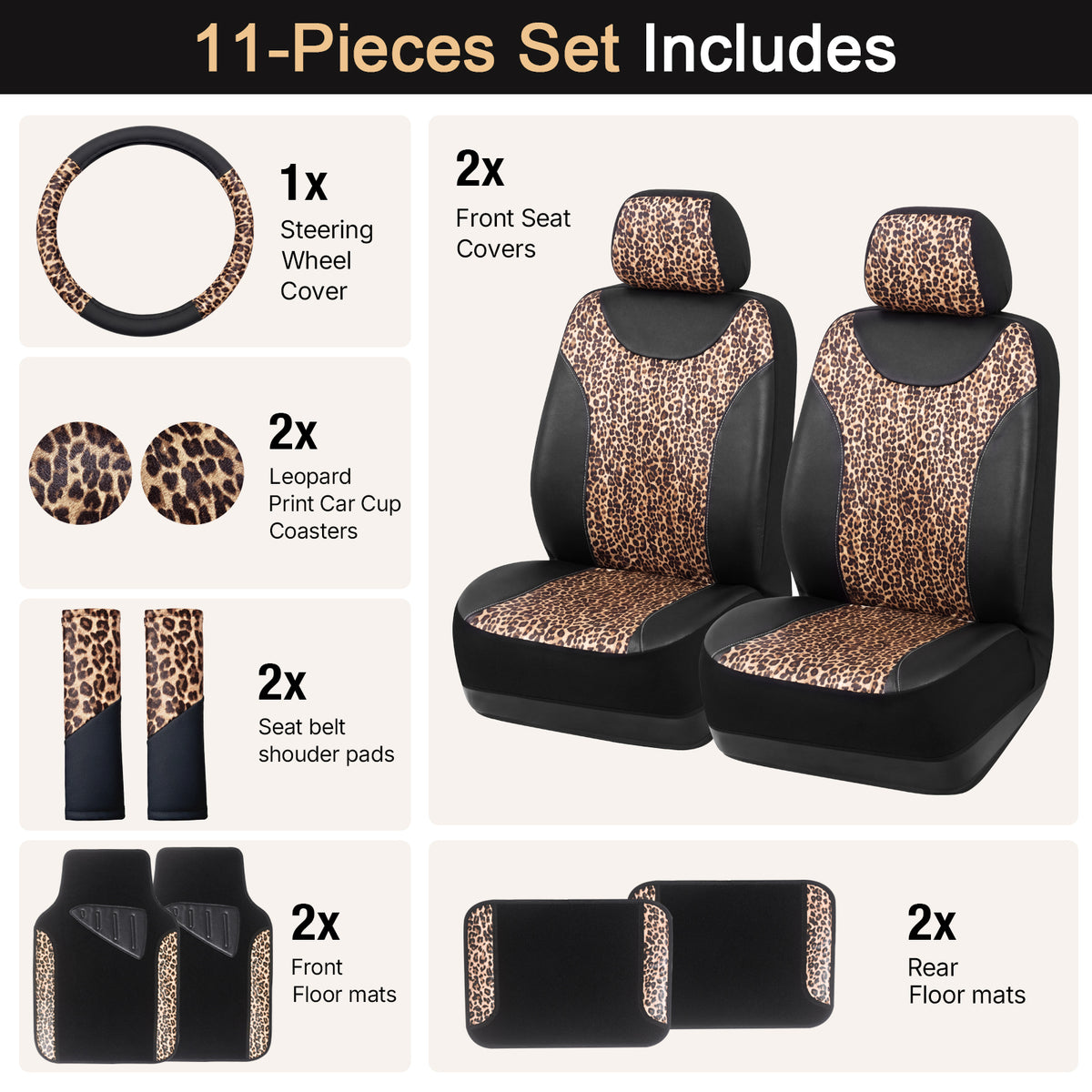 Leopard Print Car Seat Covers Set
