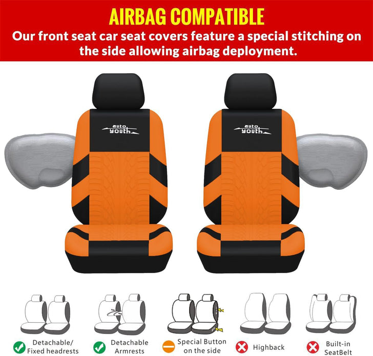 AUTOYOUTH Brand Embroidery Car Seat Covers Orange