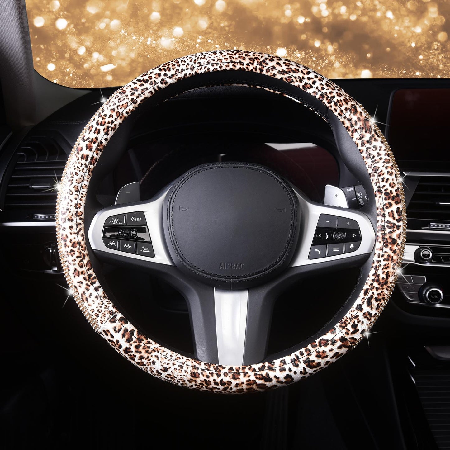 Leopard Bling Crystal Steering Wheel Cover